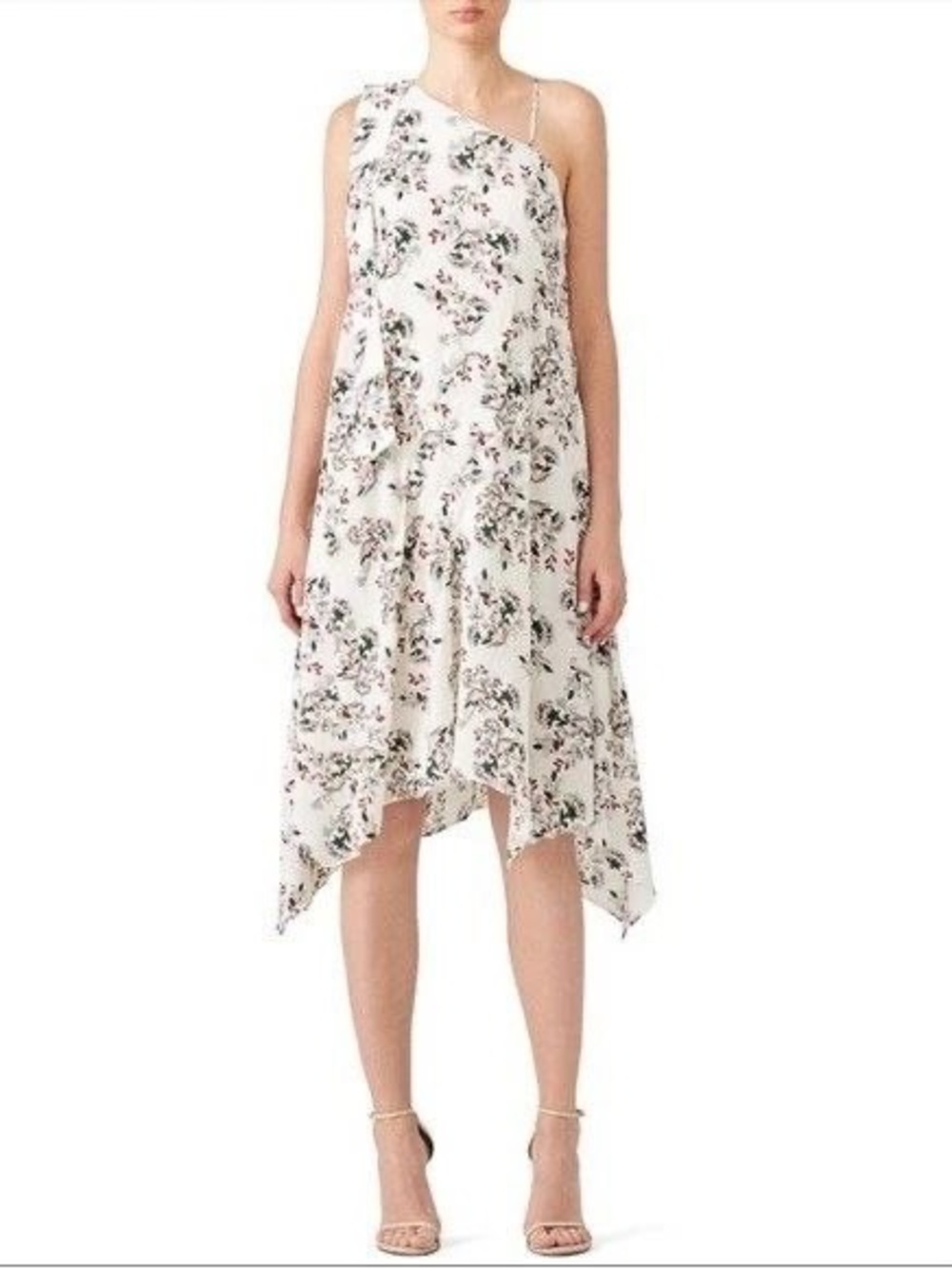 Elliatt White One-Shoulder Floral Draped Dress Size S